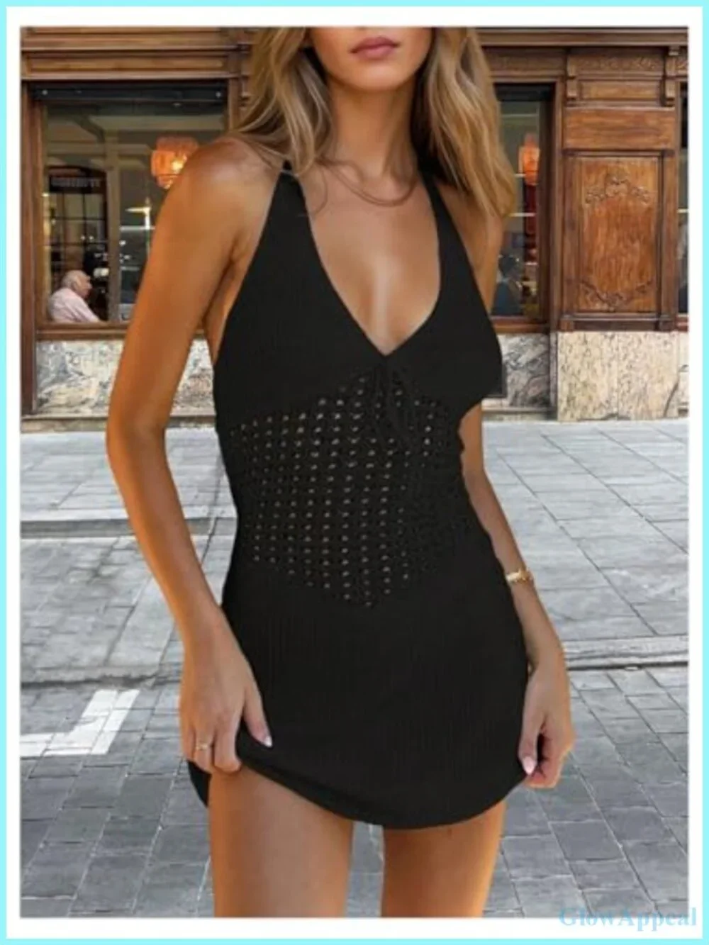 Crochet Beach Cover Up Dress Hollow Back Halter Tie Swimsuit Coverup